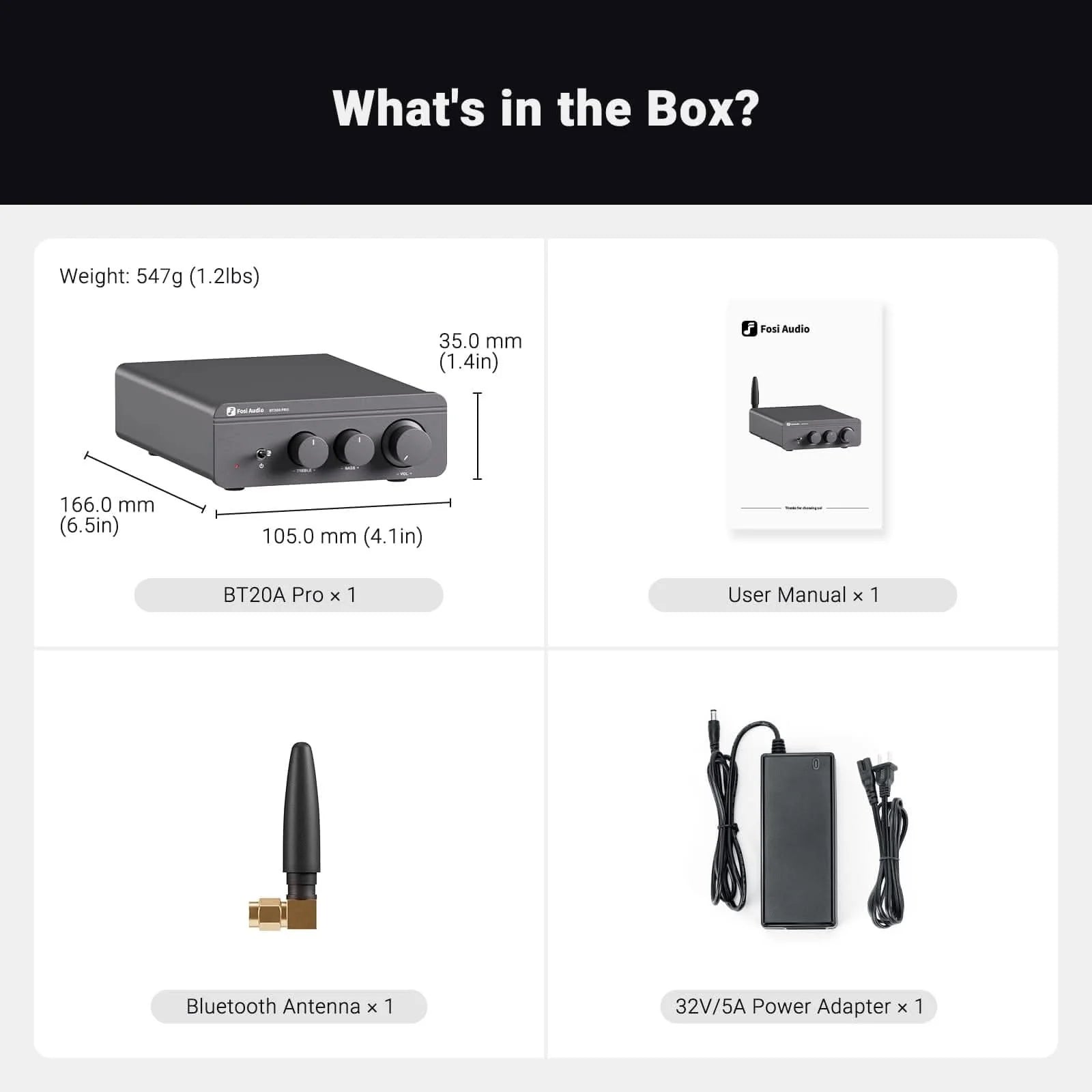 Amplificador estereo con bluetooth para parlantes pasivos Fosi Audio BT20A Pro