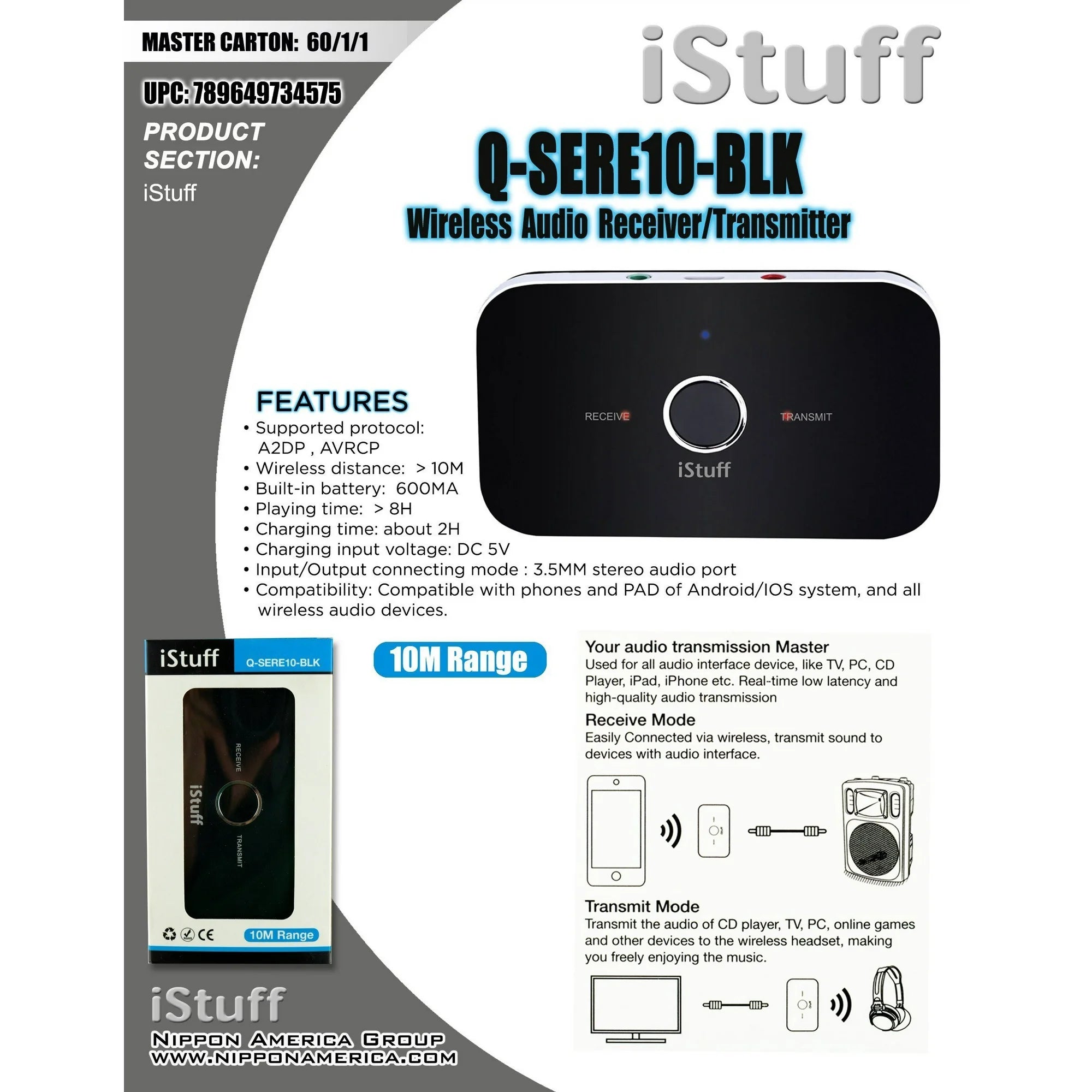 Receptor y Transmisor de Audio Inalámbrico Bluetooth - iStuff