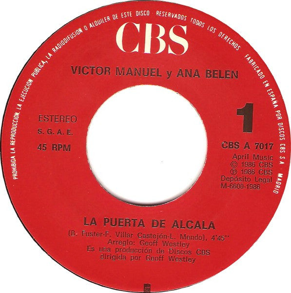 Ana Belen Y Victor Manuel – La Puerta De Alcalá [7" 45 RPM Single] (Usado)
