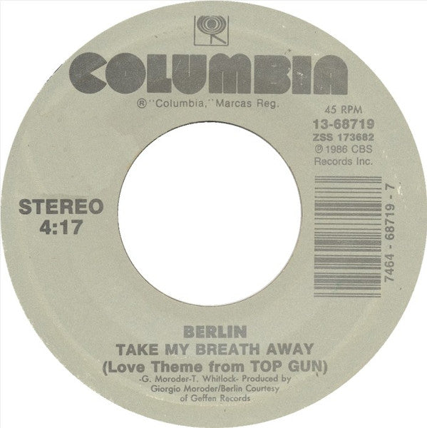 Berlin / Harold Faltermeyer & Steve Stevens – Take My Breath Away / Top Gun Anthem [ Single 7" 45 RPM] (Usado)