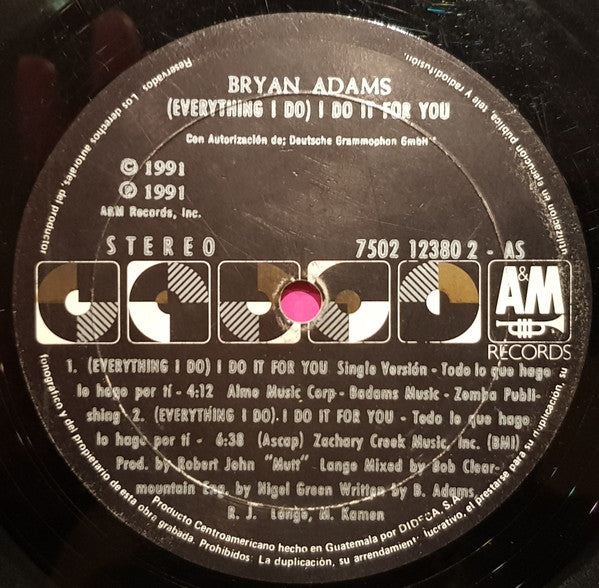 Bryan Adams – (Everything I Do) I Do It For You [12", 33 ⅓ RPM Maxi Single]