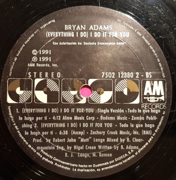 Bryan Adams – (Everything I Do) I Do It For You [12", 33 ⅓ RPM Maxi Single]