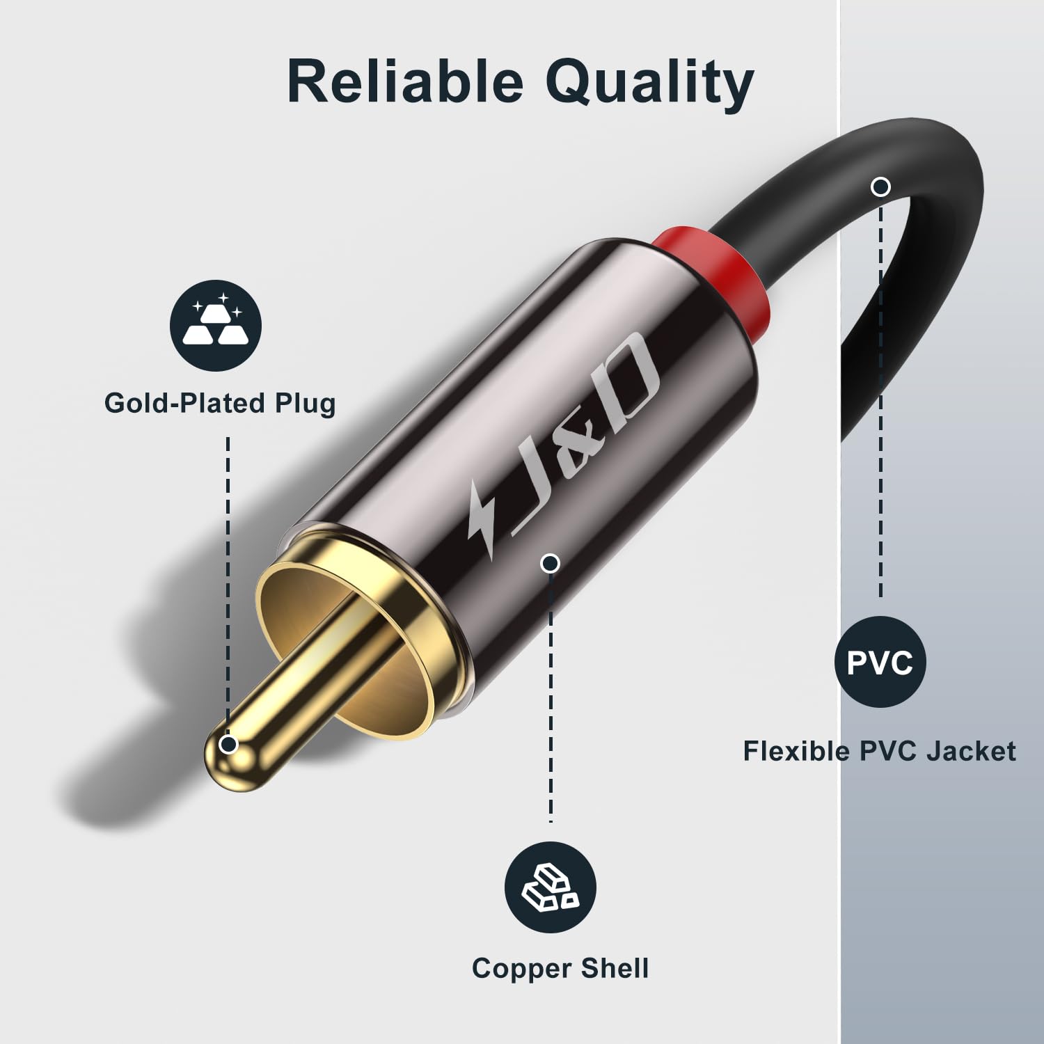 Cable de audio estéreo RCA chapado en oro con carcasa de cobre J&D