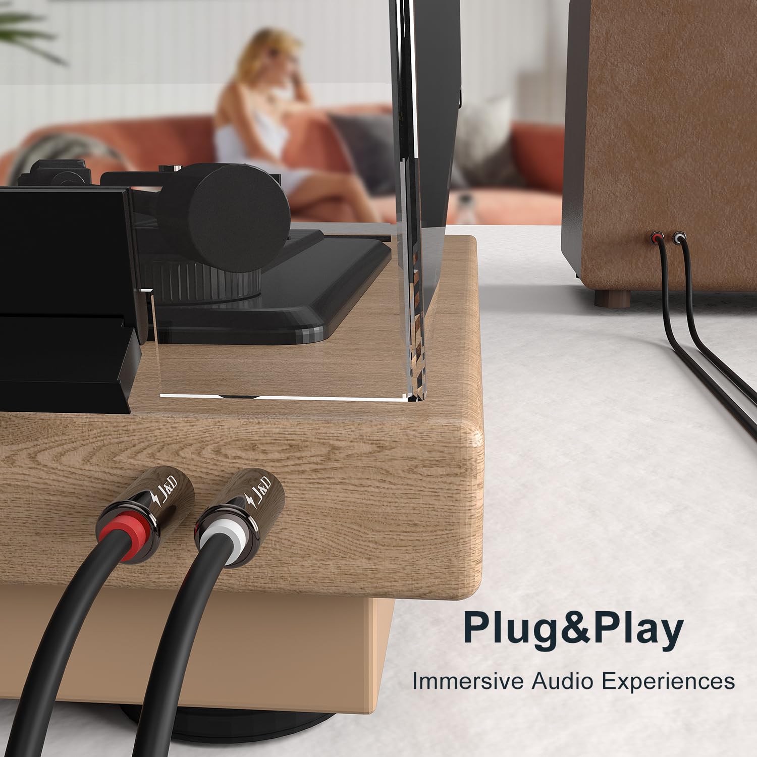 Cable de audio estéreo RCA chapado en oro con carcasa de cobre J&D