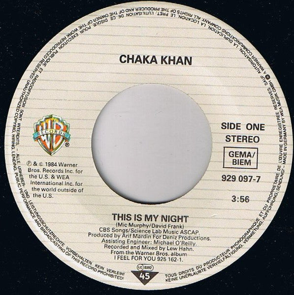 Chaka Khan – This Is My Night [7" 45 RPM Single] (Usado)