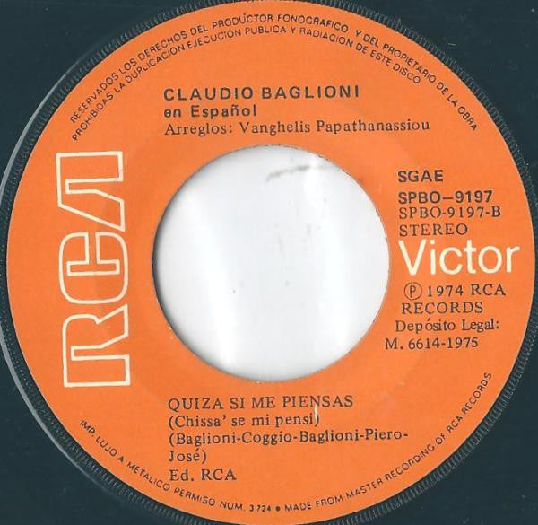 Claudio Baglioni – Y Tú (En Español) [7", 45 RPM, Single] (Usado)
