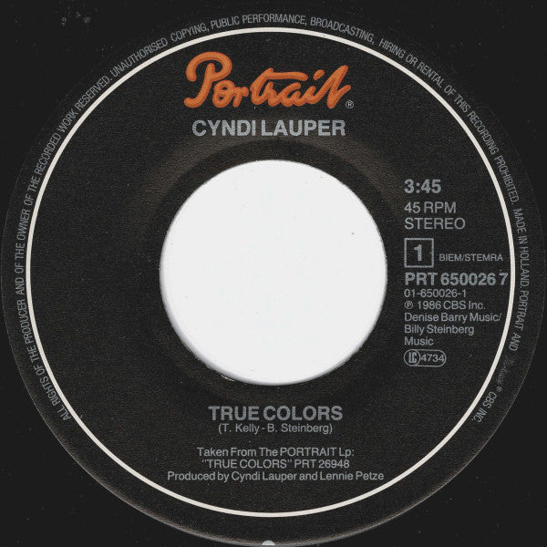 Cyndi Lauper ‎– True Colors [7" 45 RPM Single]