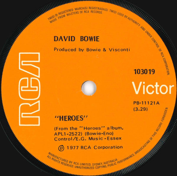 David Bowie – "Heroes" [7" 45 RPM Single] (Usado)