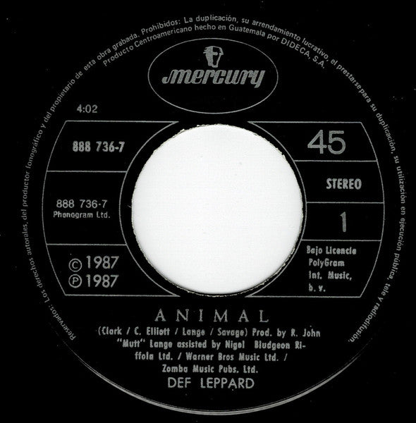 Def Leppard – Animal / Tear It Down [7" 45 RPM Single] (Usado)