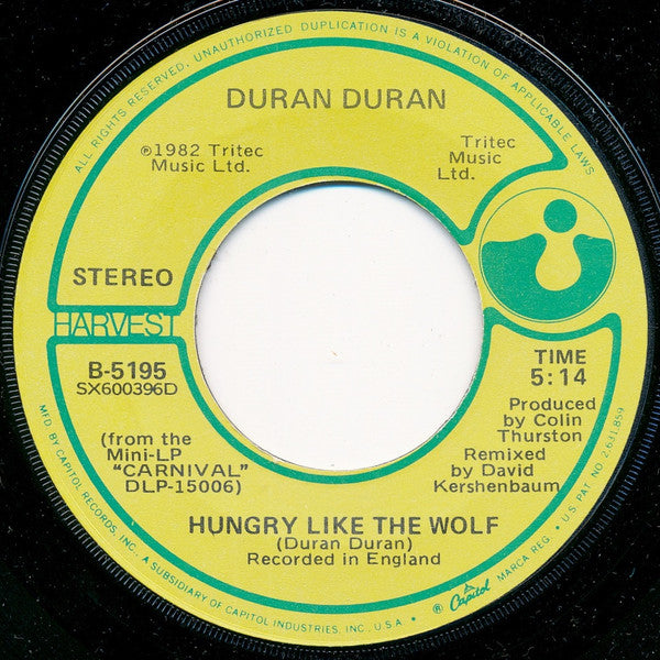 Duran Duran – Hungry Like The Wolf [7" 45 RPM Single] (Usado)