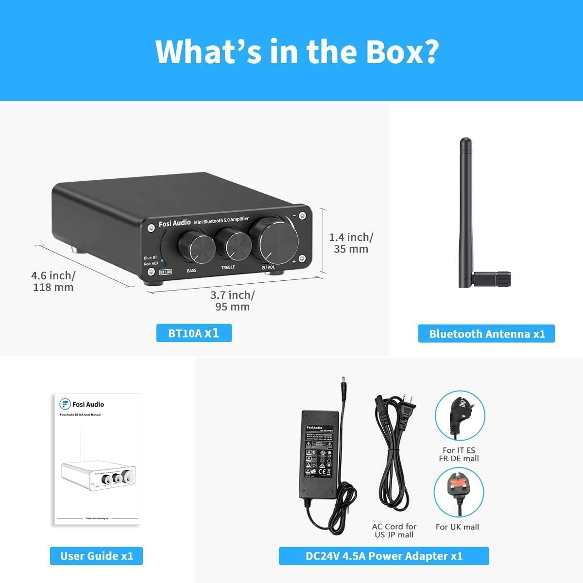 Amplificador de audio estéreo Fosi Audio BT10A con Bluetooth 5.0