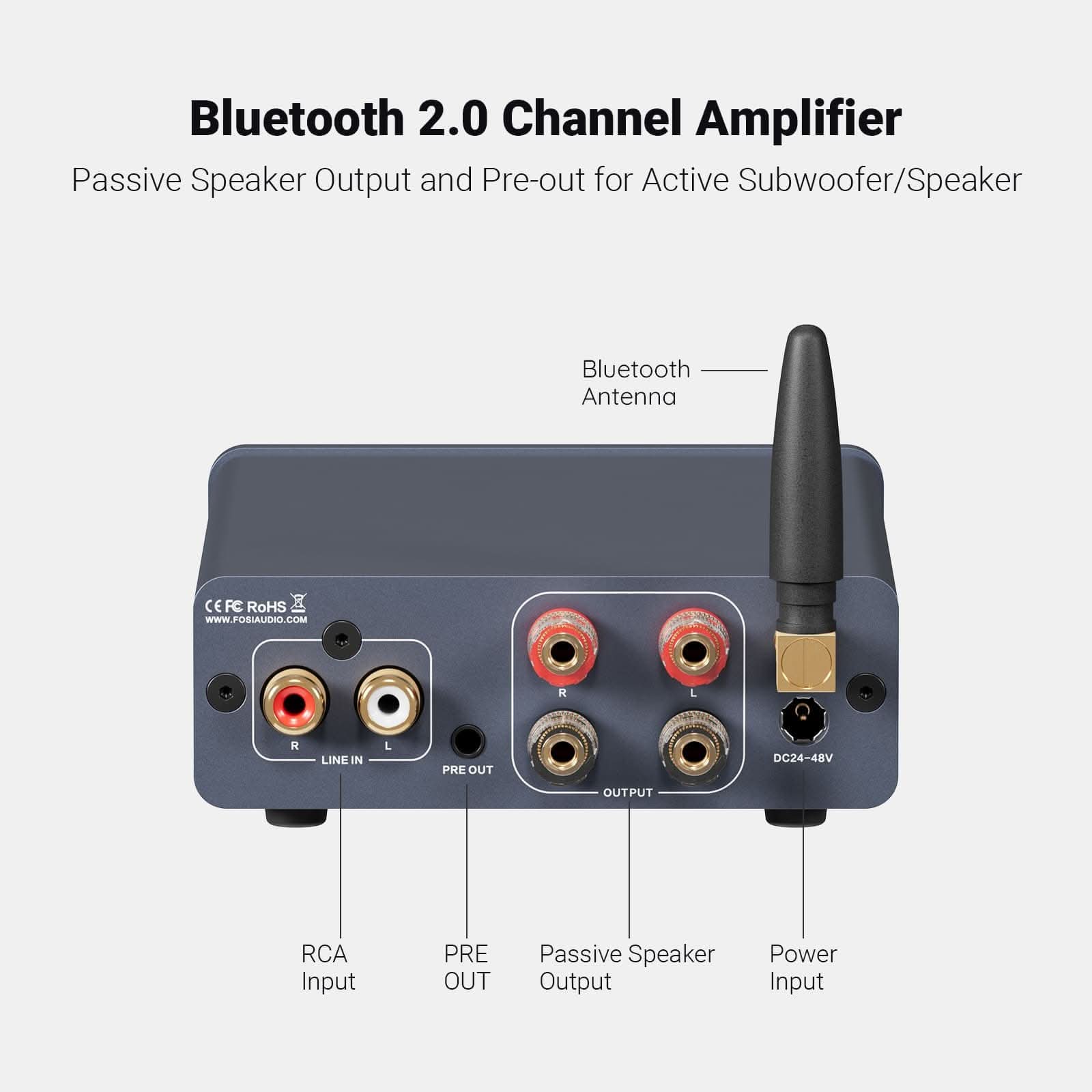 Amplificador estereo con bluetooth para parlantes pasivos Fosi Audio BT20A Pro