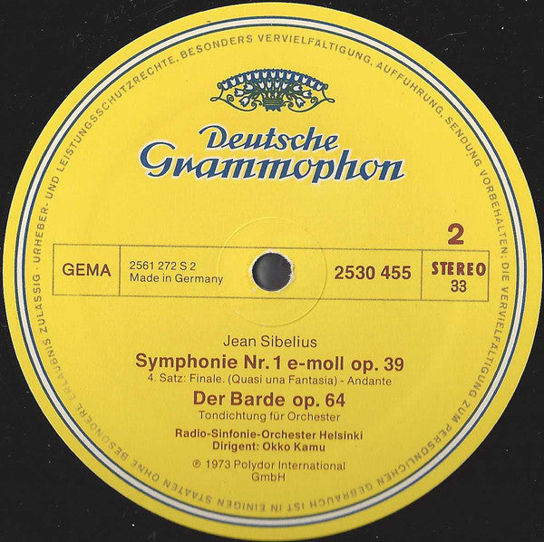 Jean Sibelius / Radio-Sinfonie-Orchester Helsinki, Okko Kamu – Symphonie Nr. 1 E-moll (In E Minor) Op. 39 / Der Barde (The Bard) Op. 64 (Usado)