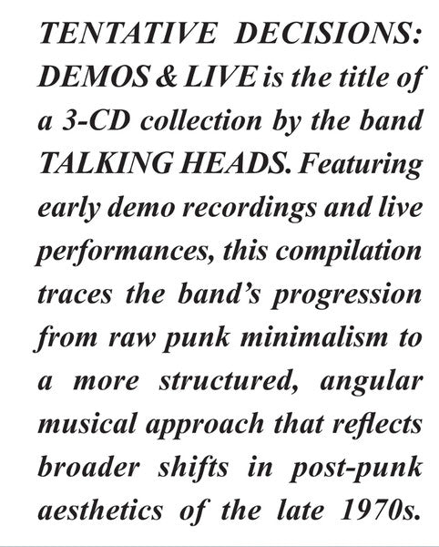 Talking Heads – Tentative Decisions: Demos & Live [CD Nuevo] 💿 🇺🇸