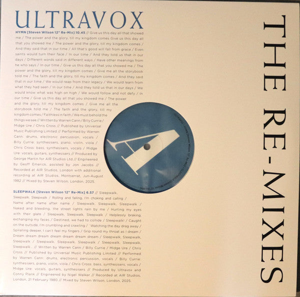 Ultravox – Re-mixes (2LP/Clear Vinyl) (RSD) 🇺🇸