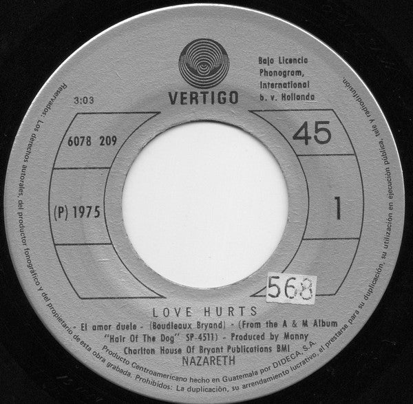 Nazareth – Love Hurts / Hair Of The Dog [7" 45 RPM Single] (Usado)