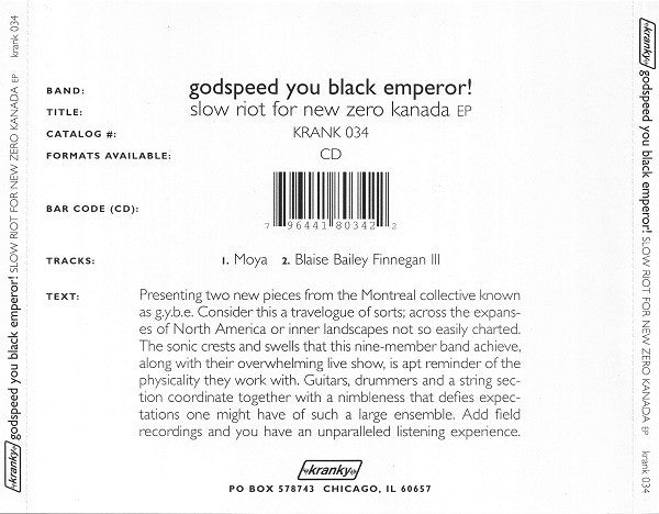 Godspeed You Black Emperor – Slow Riot for New Zero Kanada [CD Nuevo] 💿 🇺🇸