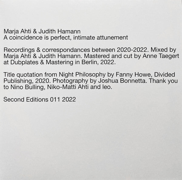 Marja & Judith Hamann Ahti – Coincidence is Perfect, Intimate Attunement 🇺🇸