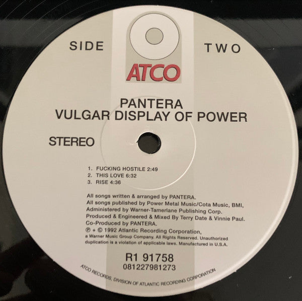 Pantera – Vulgar Display Of Power [Gatefold Cover 180 gram Rhino Vinyl 2020 Edition] (Usado)
