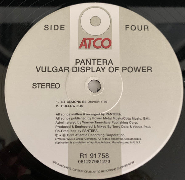 Pantera – Vulgar Display Of Power [Gatefold Cover 180 gram Rhino Vinyl 2020 Edition] (Usado)