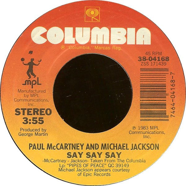 Paul McCartney And Michael Jackson ‎– Say Say Say [7" 45 RPM Single]