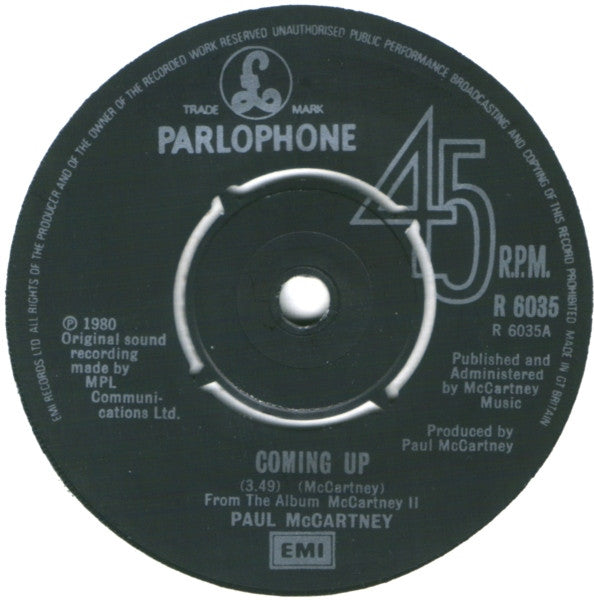 Paul McCartney ‎– Coming Up [7" 45 RPM Single] (Usado)