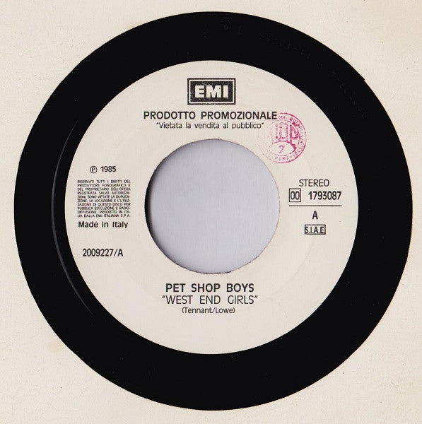 Pet Shop Boys / Baltimora – West End Girls / Living In The Background [7", 45 RPM, Single] (Usado)