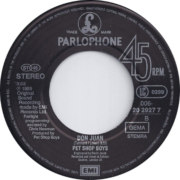 Pet Shop Boys – Domino Dancing [7" 45 RPM Single] (Usado)