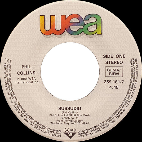 Phil Collins – Sussudio [7" 45 RPM Single] (Usado)