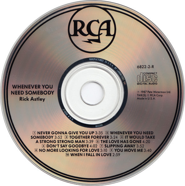 Rick Astley – Whenever You Need Somebody [CD Usado] 💿